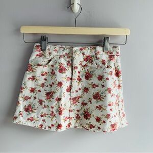 Zara Denim Skirt White Pink Floral Little Girl Pretty Cute Cottage Cottom Age 7